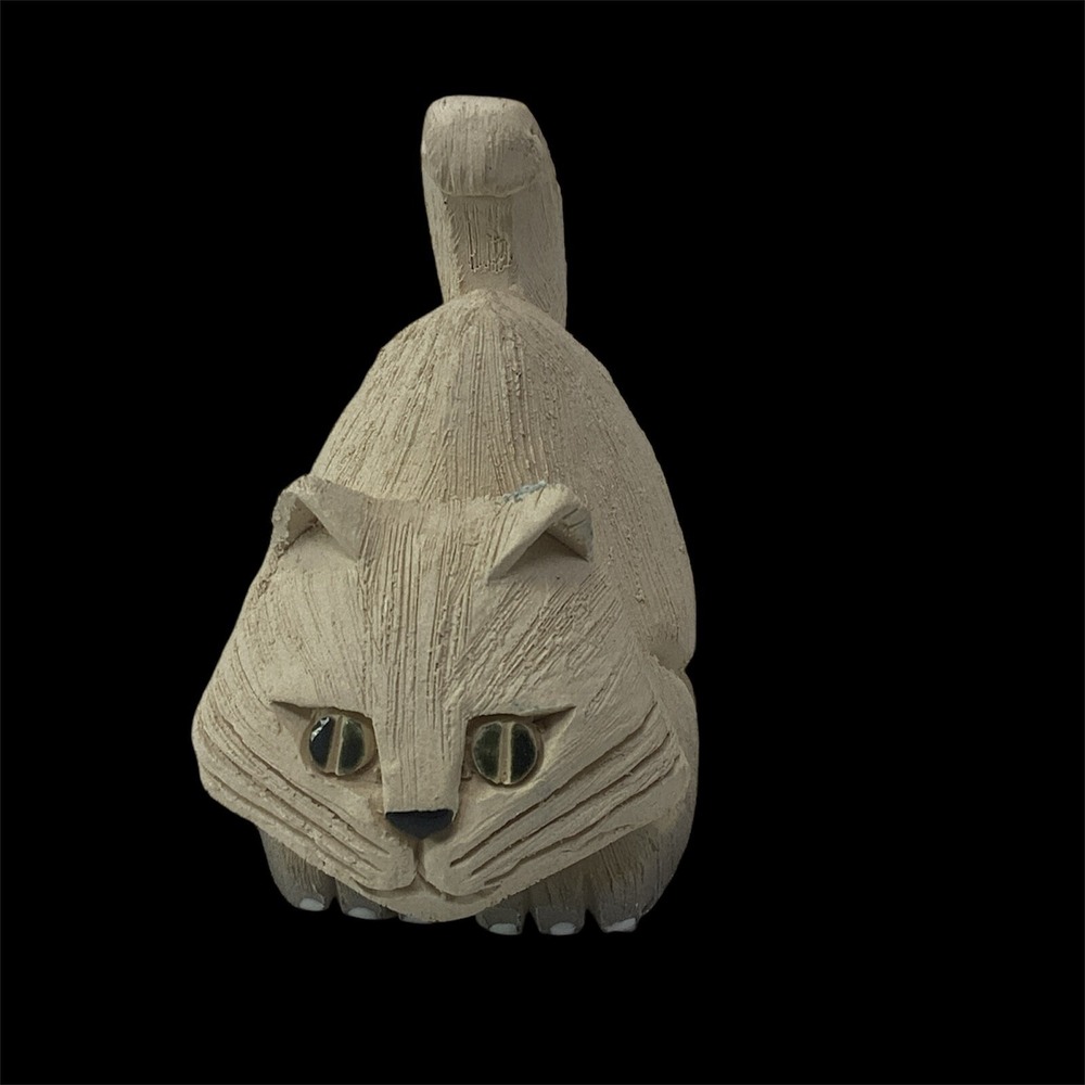 Artesania Rinconada White Cat Green Eyes 12 Uruguay Ceramic Handmade Signed VTG
